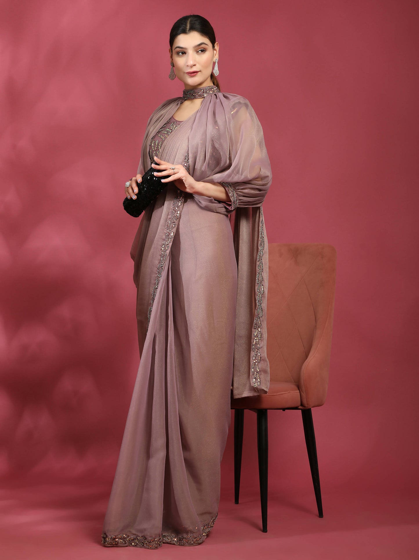 Purple Fancy Pure Fabric Plain Ready to wear Saree with stitched Blouse - Vrinda | Swadesiicart