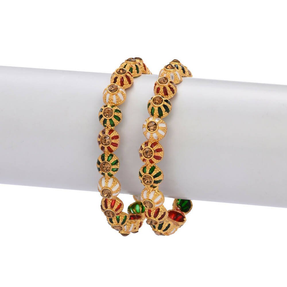 Afast Designer Fancy Party Bangle/ Kada Set, Multi, Metal, Pack Of 2 - Swadesiicart