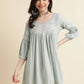 Light Blue Poly Cotton Yoke Embroidered A-line Top - Tarini - Swadesiicart