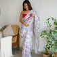 Vamsee Ferry White Organza Saree - Swadesiicart