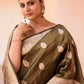 Joban Fashion Olive Green Banarasi Katan Pure Handloom Banarasi Silk Saree | Swadesiicart