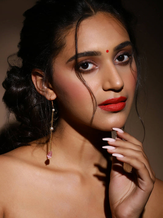 Gold-Polished Contemporary Drop Earrings - Ruby Raang - Ruby Raang Studio