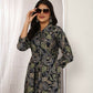 Jyoti Fashion Women's Black Chanderi Silk Floral Print with Side Pocket Kurtis & Sets | Swadesiicart