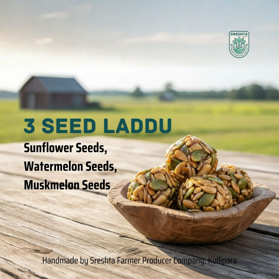 Sreshta Farms Healthy Seed Laddu – Muskmelon, Sunflower & Watermelon Blend | Swadesiicart