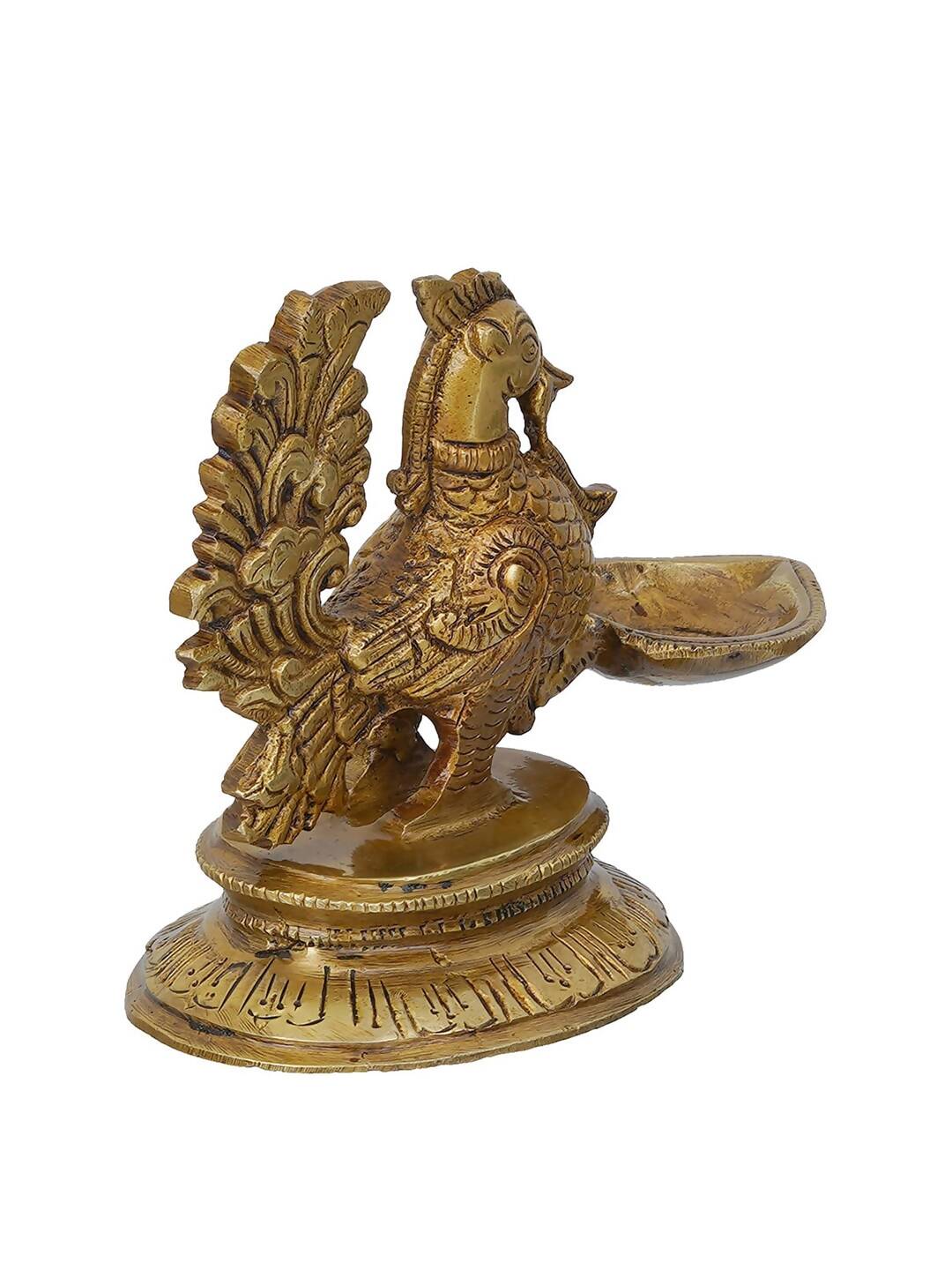 eCraftIndia Gold-Toned Peacock Brass Diya Stand | Swadesiicart