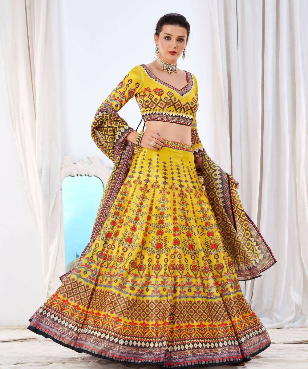 Wedding Designer Yellow Chinon Lehengha Choli - Anbazaar | Swadesiicart