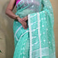 Exclusive Collection Beautiful Turquoise Jaal Jamdani Saree - Swadesiicart