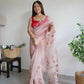 Vamsee Peach Organza Saree - Swadesiicart