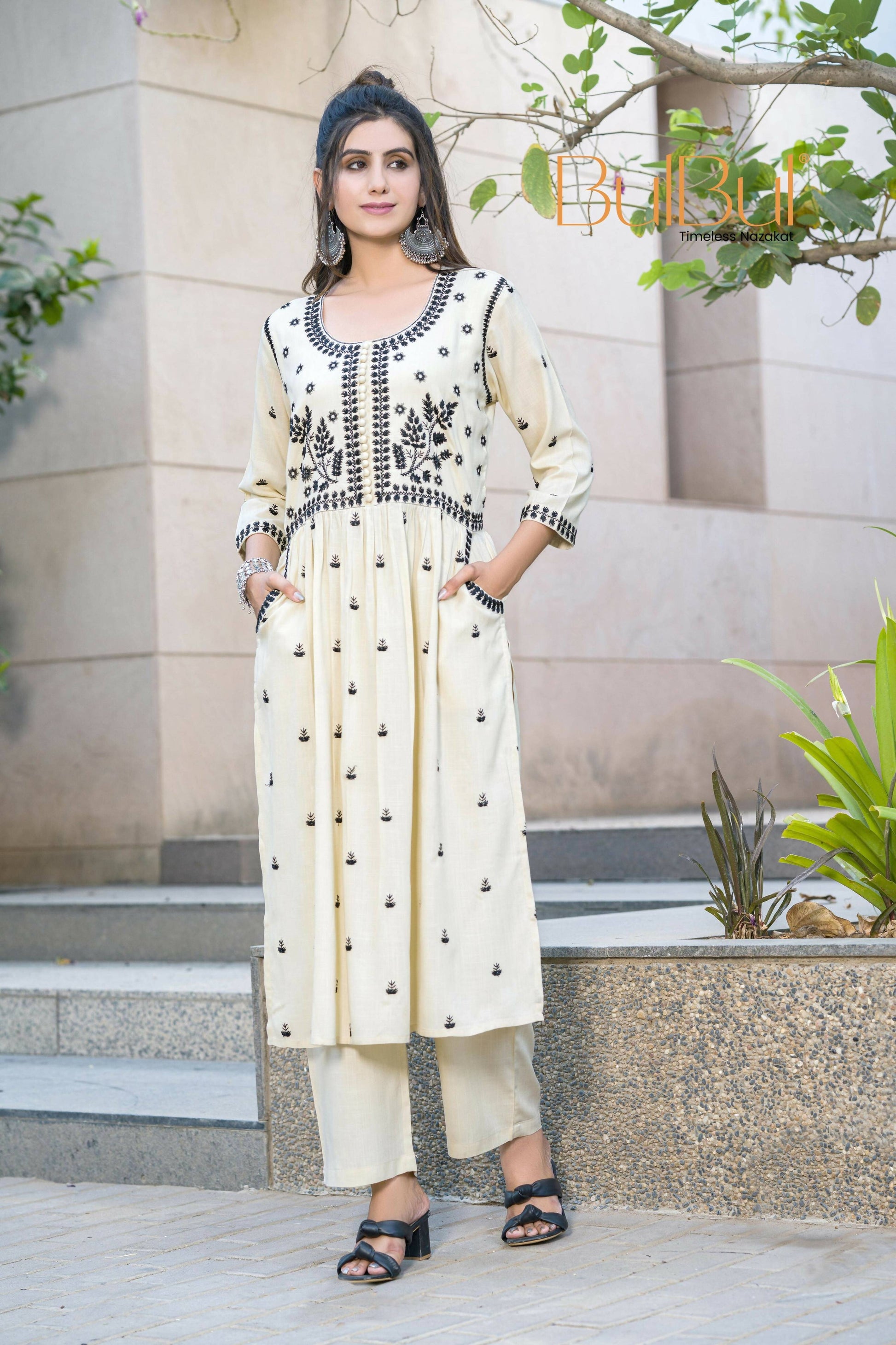 BulBul Meenaxi Beige Rayon Kurta Set - Swadesiicart