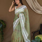 Vamsee White Border Green Organza Saree - Swadesiicart