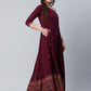 Ahalyaa Women Burgundy & Gold-Toned Ethnic Motifs One Shoulder Ethnic Maxi Dress | Swadesiicart