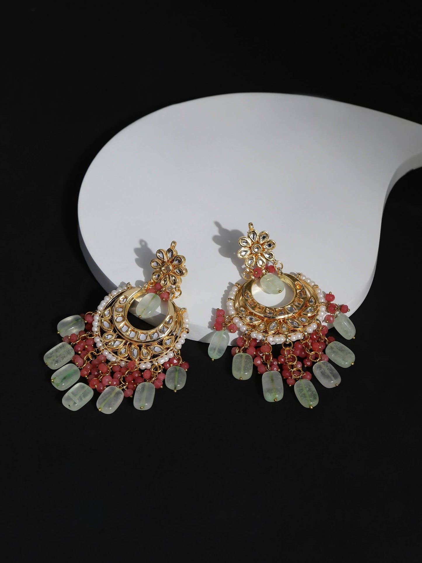 Gold-Toned Red Contemporary Gold-Polished Chandbalis Earrings - Ruby Raang | Swadesiicart