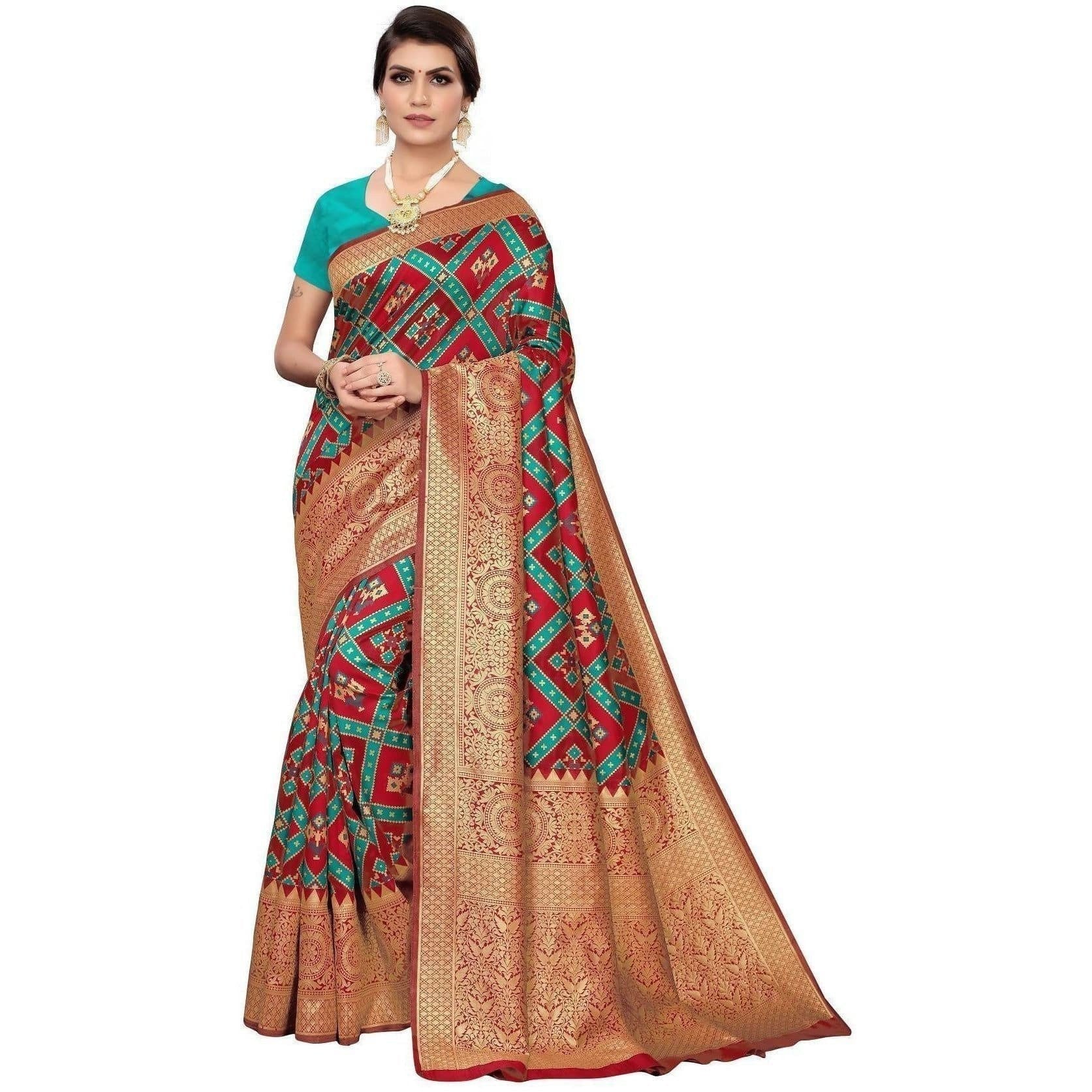 Vamika Banarasi Jaquard Red Weaving Saree (Banarasi 16) | Swadesiicart