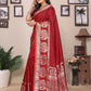 Joban Fashion Red Solid Banarasi Silk Sarees | Swadesiicart