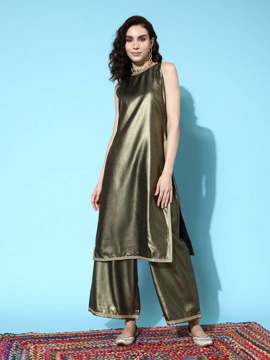 Ahalyaa Women's Traditional wear Kurta Set - Antique Gold | Swadesiicart