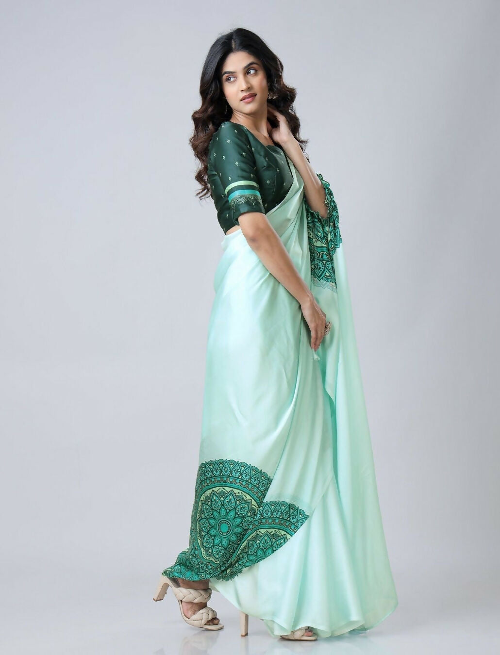 Vastranavya Electric Blue Mandalaa Print Freehand Ready to Wear Saree | Swadesiicart