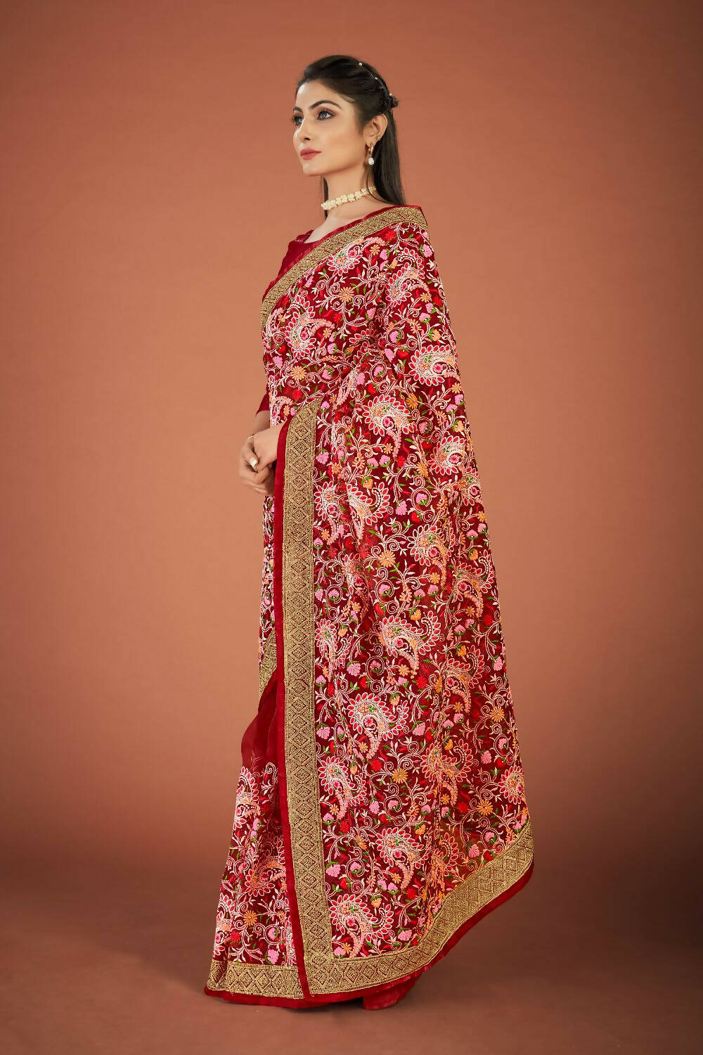 Vamsee Maroon Organza Saree - Swadesiicart