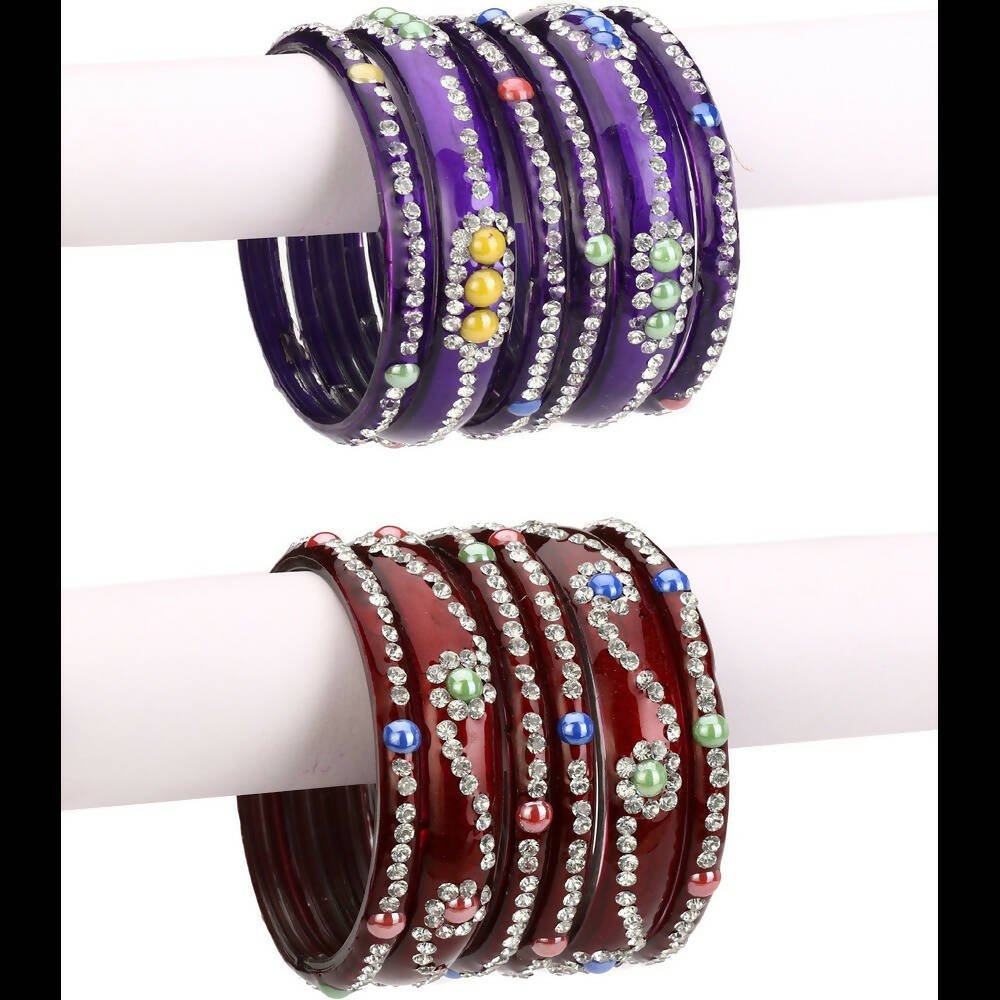 Afast Bridal Wedding & Party Fashionable Colorful Glass Bangle/Kada Set, Pack Of 12 - Maroon, Blue - Afast Enterprises