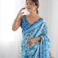 Blue Chinon Designer Digital Printed & Mirror Cut Work Saree - Kriti