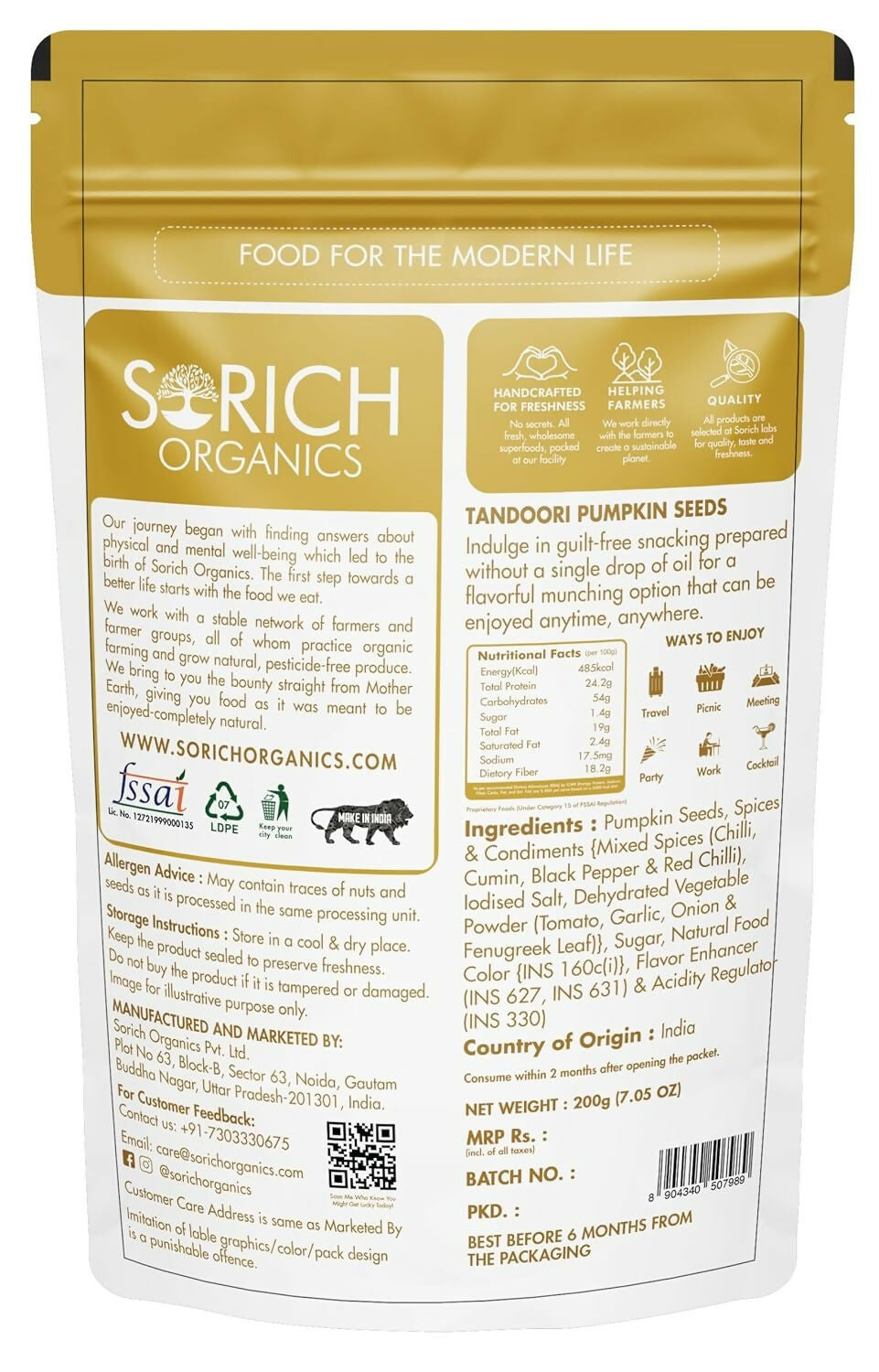 Sorich Organics Tandoori Pumpkin Seeds | Swadesiicart