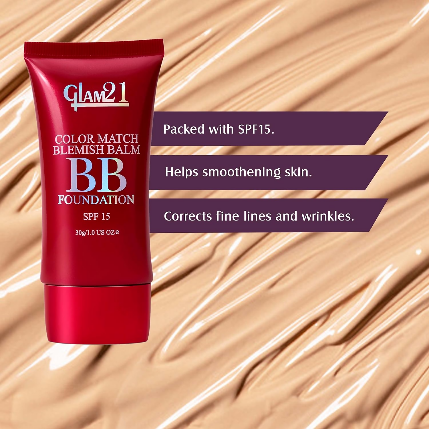 Glam21 Color Match BB Foundation SPF15 - 04 Medium Beige - Swadesiicart