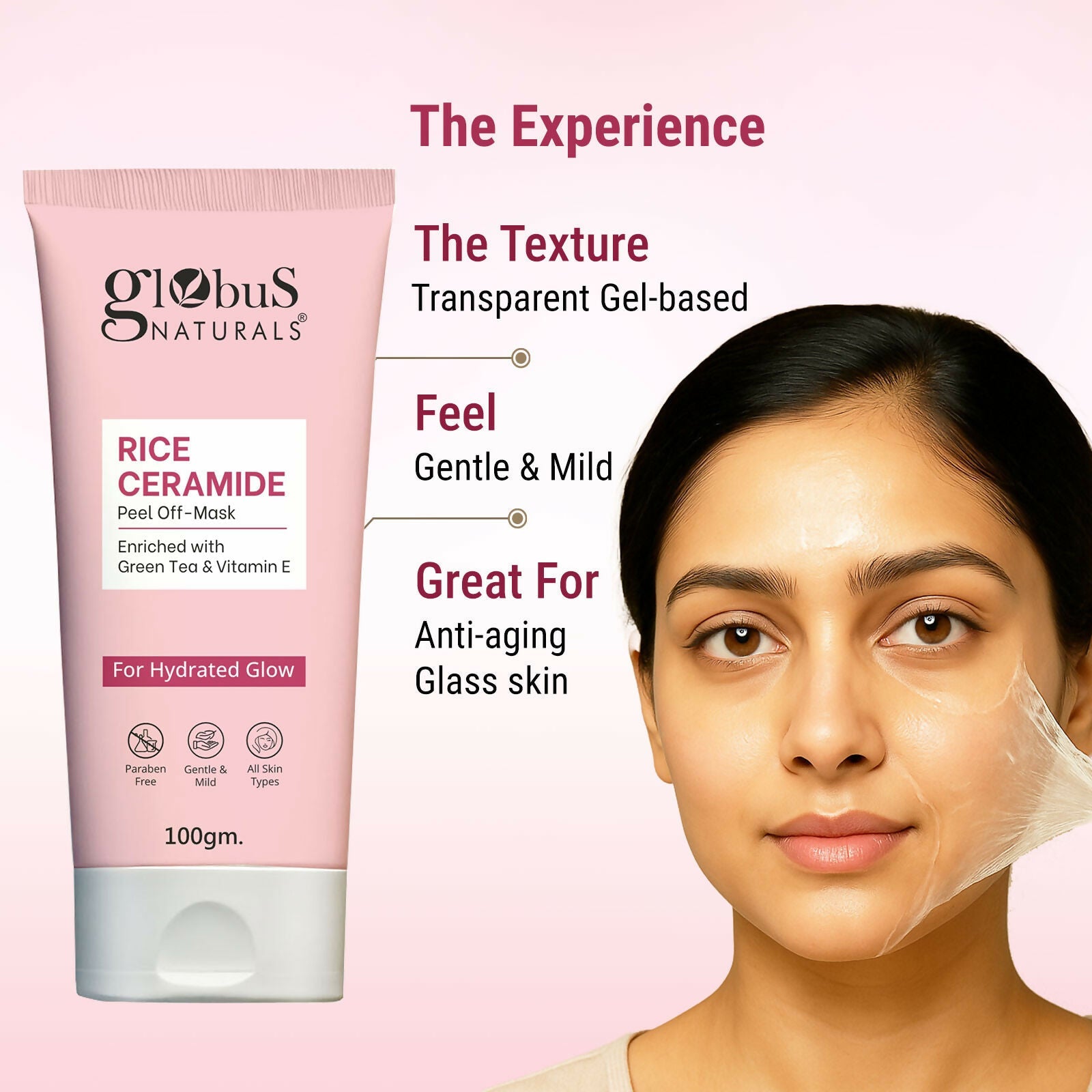 Globus Naturals Rice Ceramide Peel Off Mask, For Hydrated Glow Skin | Swadesiicart