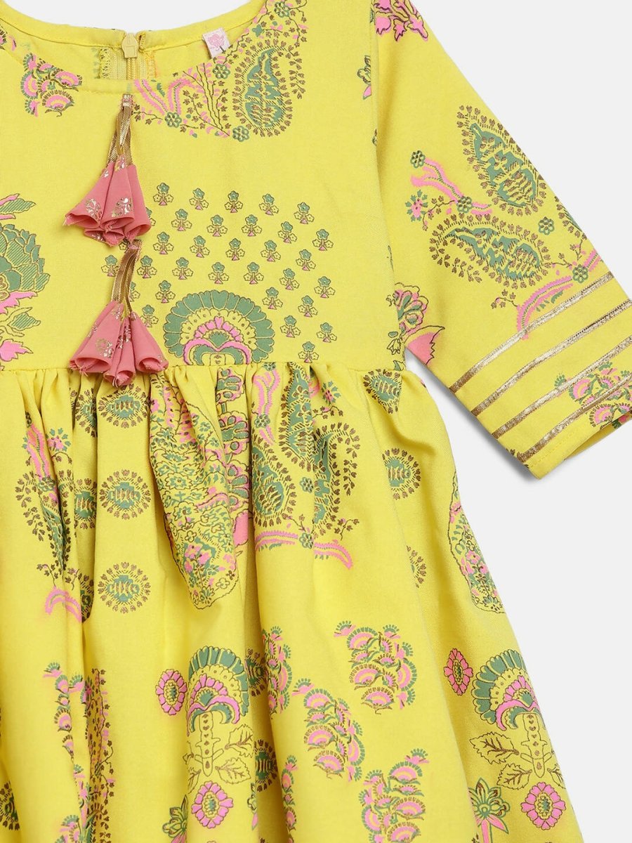 Ahalyaa Mustard Rayon Printed Kids Kurta Palazzo Sets For Kids For Girls | Swadesiicart