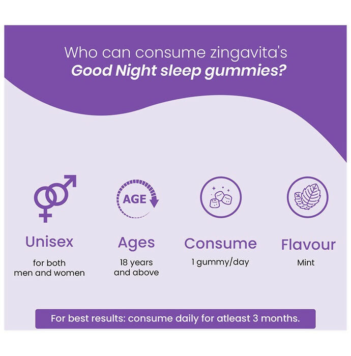 Zingavita Melatonin 5mg Good Night Sleep Gummies - Swadesiicart