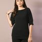 Myshka Women's Black Solid Boat Neck Party Top With Trousers Co-ord set - Swadesiicart