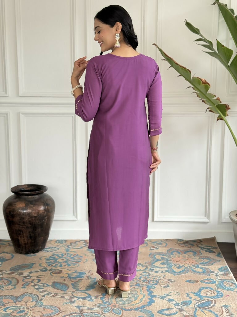 Purple Viscose chanderi Stitched Suit With Dupatta - Tanisha | Swadesiicart