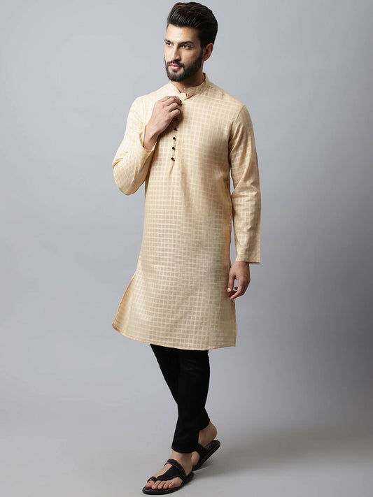 Even Apparels Beige Color Pure Cotton Men's Kurta With Side Placket (CHK1200) | Swadesiicart