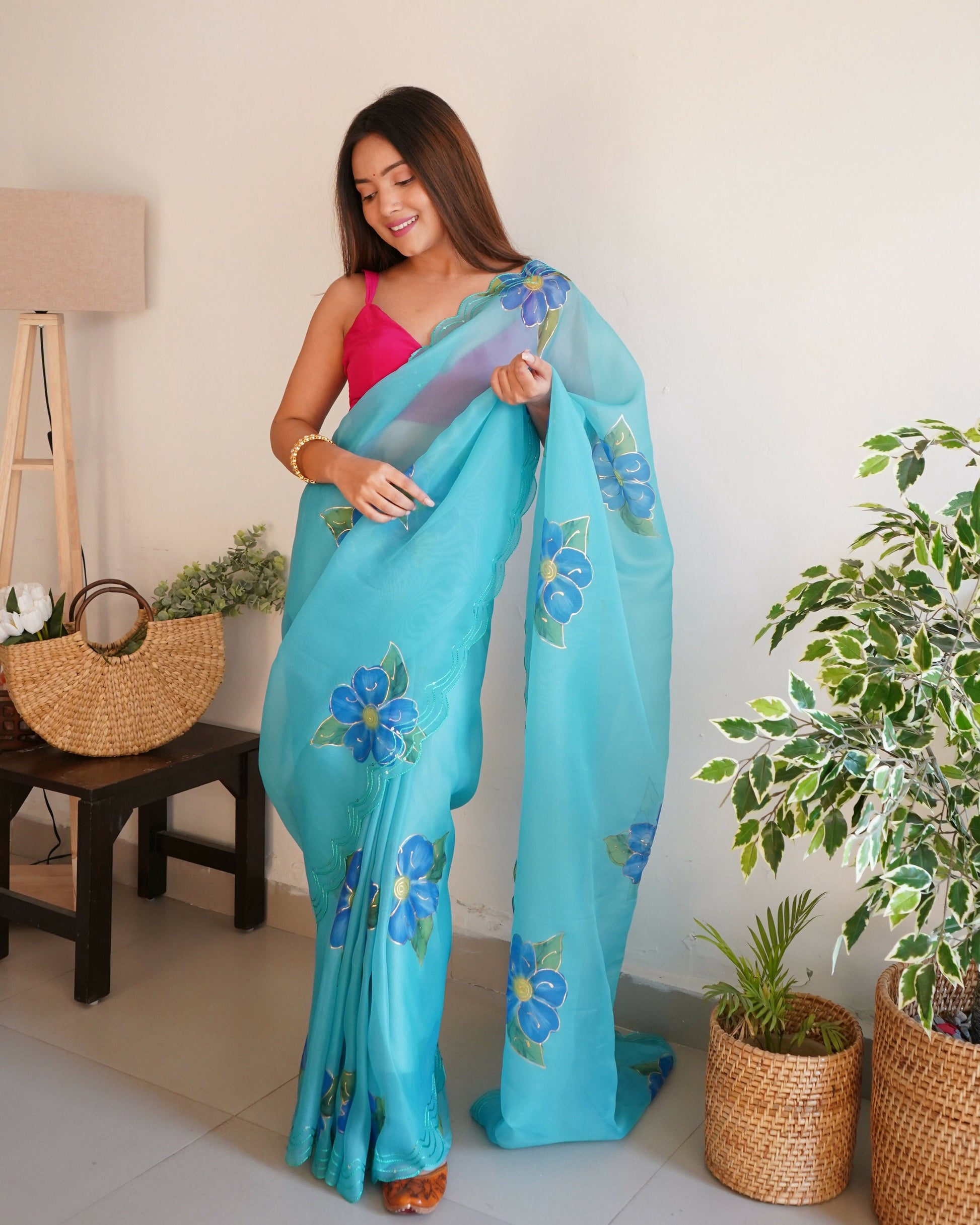 Vamsee Divisha Sky Organza Saree - Swadesiicart