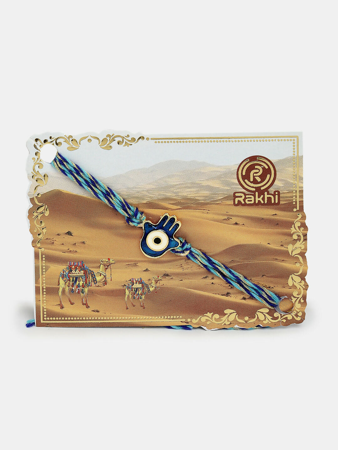 NVR Women & Men Set of 4 Blue Evil Eye Charm Rakhi With Roli Chawal & Chocolate | Swadesiicart