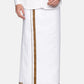 Sethukrishna Men White & Brown Solid Cotton Dhoti | Swadesiicart
