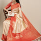 Saree Mall Off White & Red Woven Design Zari Silk Blend Banarasi Saree | Swadesiicart