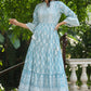 Juniper Women's Skyblue Cambric Floral Printed Maxi Tiered Dress | Swadesiicart