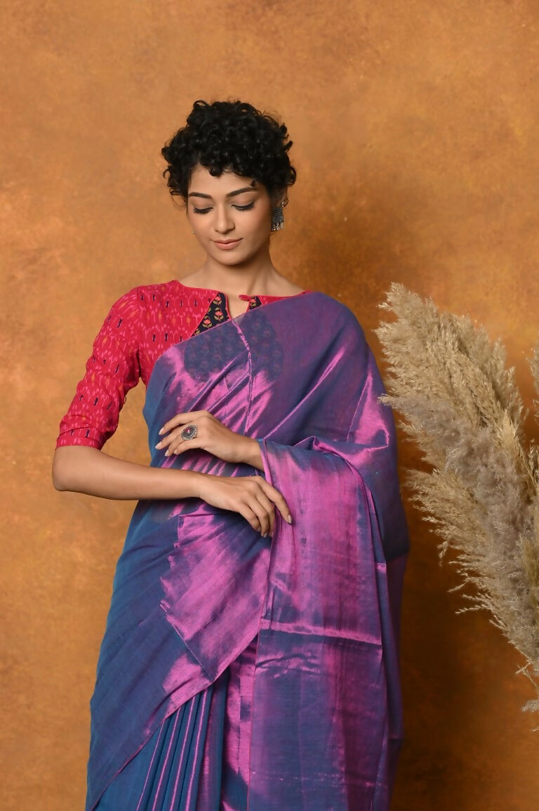 Very Much Indian Fusion Cotton Tissue Shimmer Saree - Dual Tone Purple | Swadesiicart