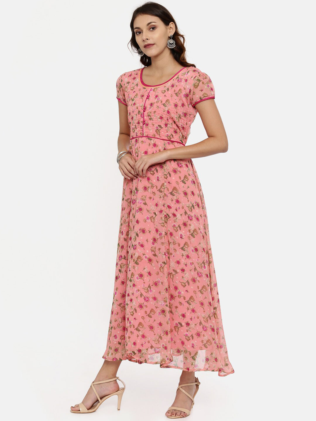 Souchii Women Pink Printed Fit And Flare Beautiful Dress - Swadesiicart