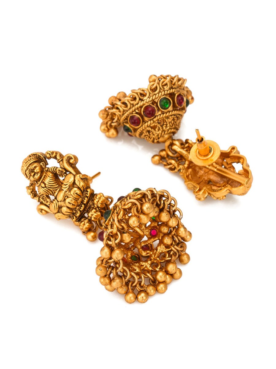 Aadita Gold-Toned Stone-Studded Temple Jewelry Set - Swadesiicart