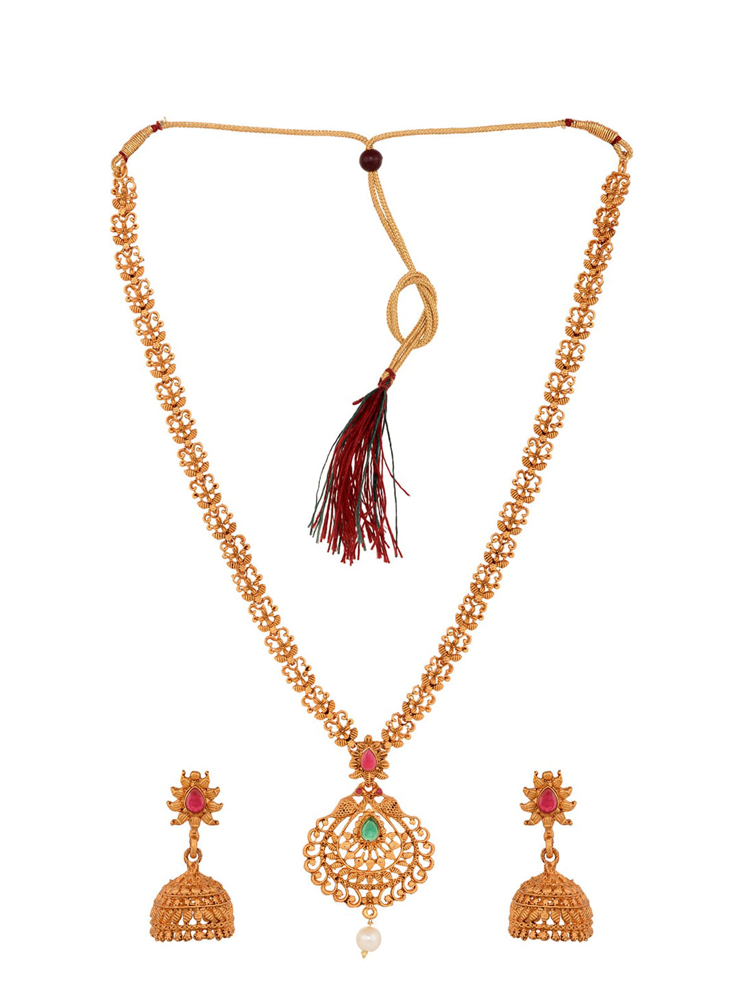 Saraf RS Jewellery Gold-Polished South Indian Imitation Bridal Temple Jewellery Set - Swadesiicart