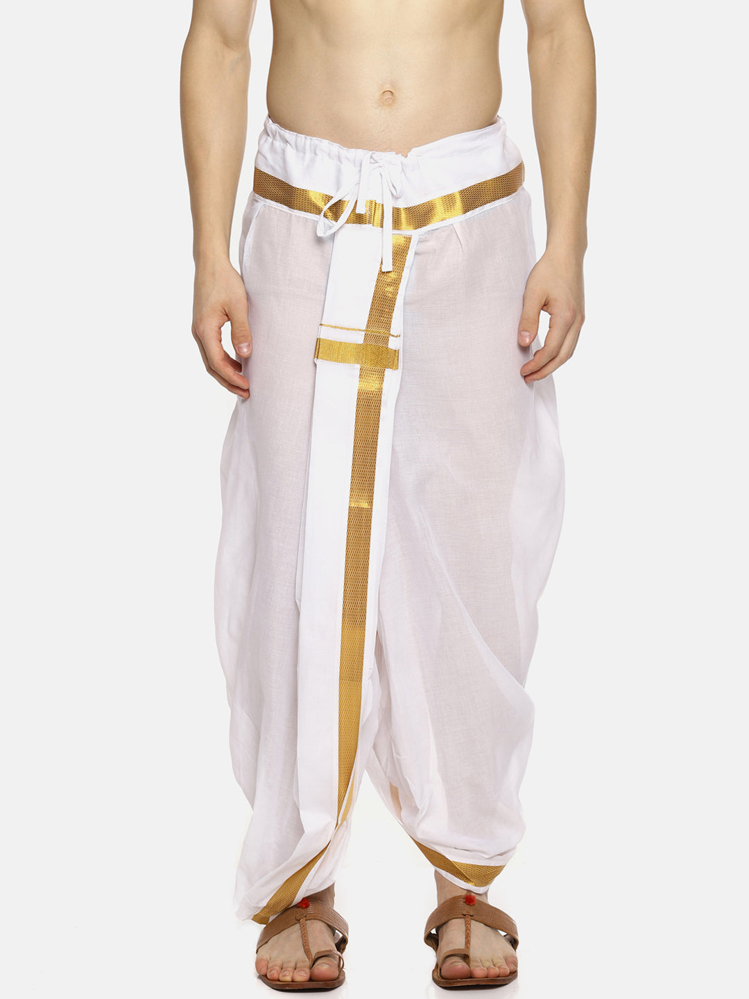 Sethukrishna Men White Solid Readymade Dhoti | Swadesiicart