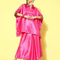 InWeave Women's Pink Green Brocade Satin Boho Kurta Palazzo Set - Swadesiicart