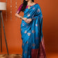 Anouk Blue & Gold-Toned Ethnic Motifs Woven Design Banarasi Saree | Swadesiicart