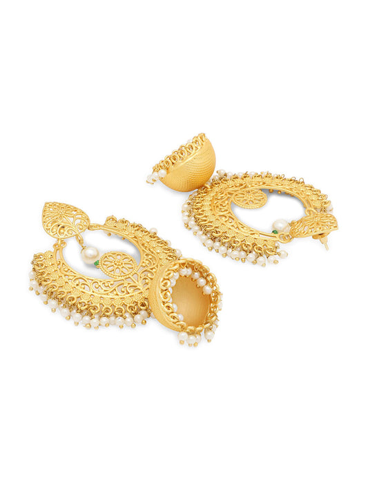 Yellow Chimes Women Gold-Toned Contemporary Chandbali Jumka Earrings | Swadesiicart