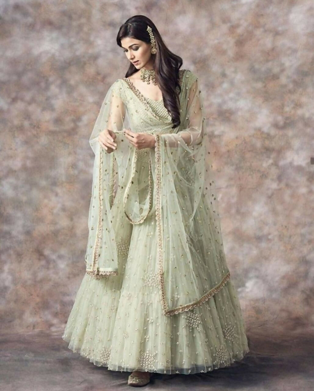 Jyoti Fashion Catching Aqua Green 3MM Sequin with Jari Embroidered Net Lehenga Choli with Dupatta | Swadesiicart