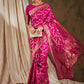 Sangria Pink & Gold-Toned Floral Woven Design Zari Banarasi Saree | Swadesiicart