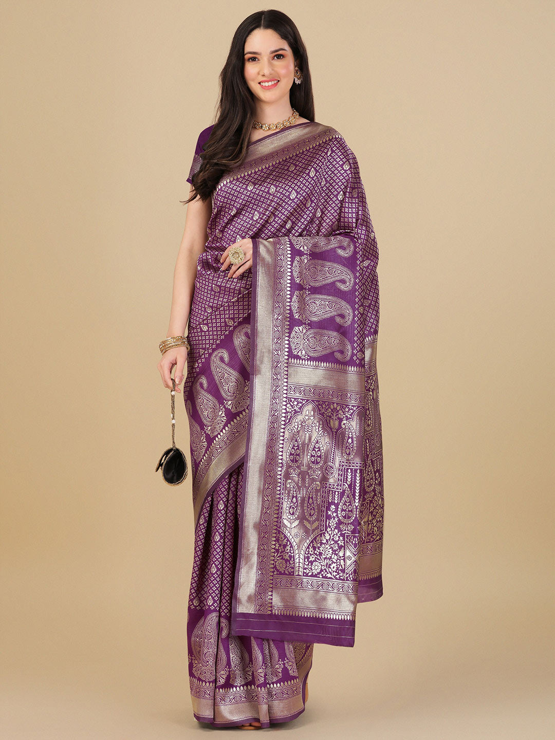 Kalini Ethnic Motif Woven Design Zari Art Silk Banarasi Saree | Swadesiicart