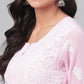 ADA Women Pink & White Chikankari Hand Embroidered Straight Sustainable Handloom Kurta | Swadesiicart