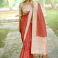 Vishnu Weaves Women's Red Tussar Silk Woven Saree with Blouse - Swadesiicart