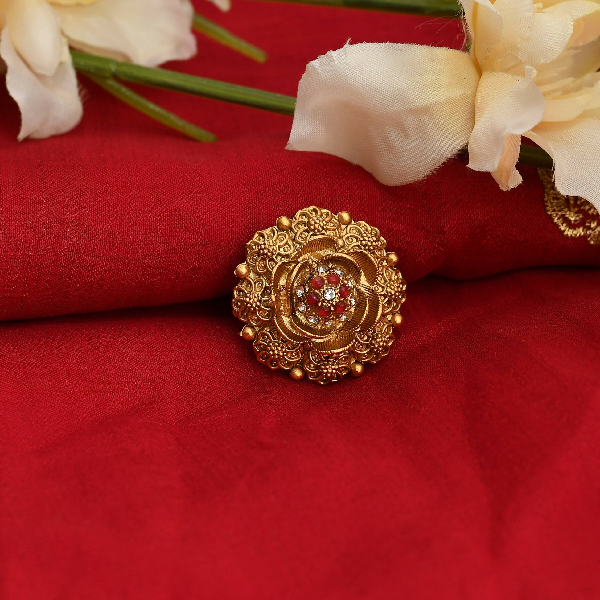 Mominos Fashion Joharkamal Gold-Polished Stone Studded Adjustable Finger Ring - Design 019 | Swadesiicart